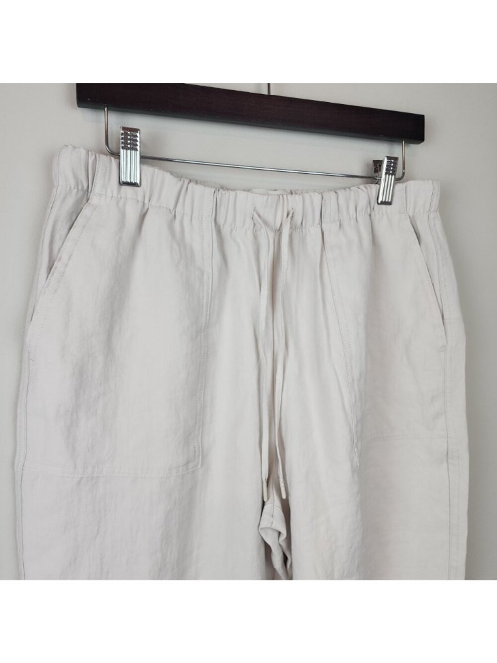 Zara Women Off White Elastic Waist Pants Size M Relaxed Fit Front & Back Pockets - Picture 2 of 10